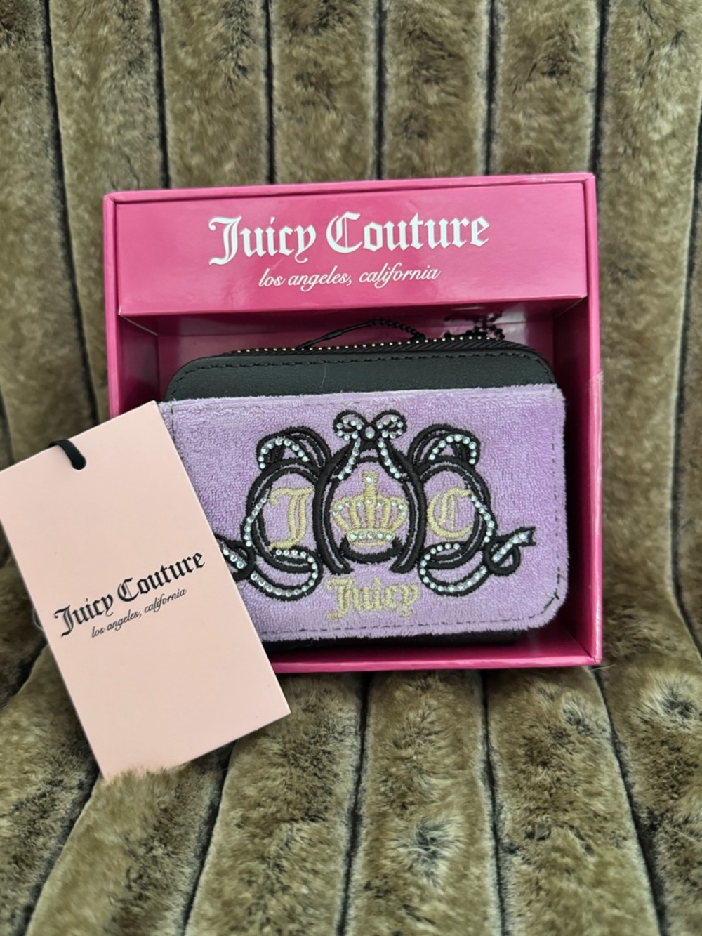 Juicy Couture Lilac Velvet Embroidered Wallet with Black Trim